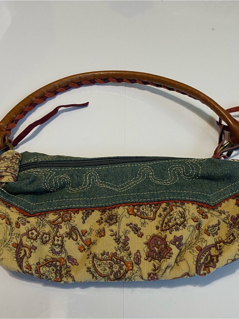Y2K Boho Corduroy Floral Paisley Mini Shoulder Bag - Picture 2 of 8